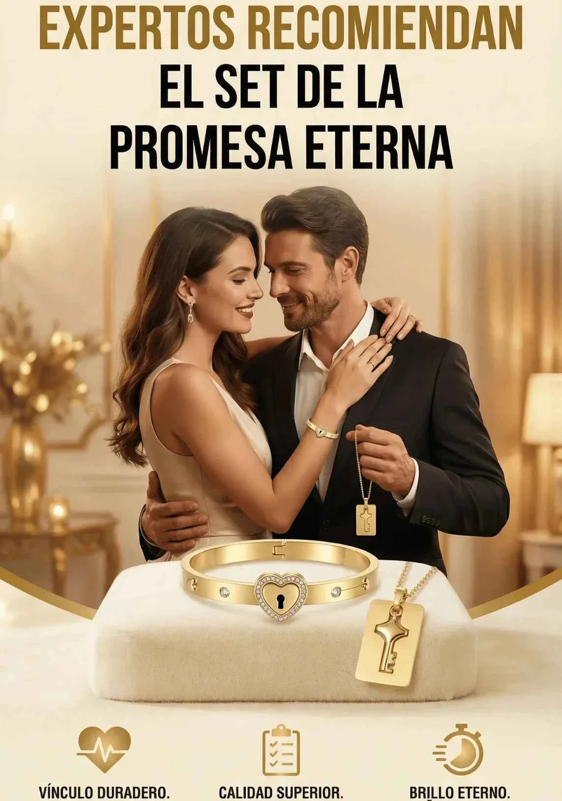 Set Candado de Amor Bañado en Oro 14K - Empaque de Lujo